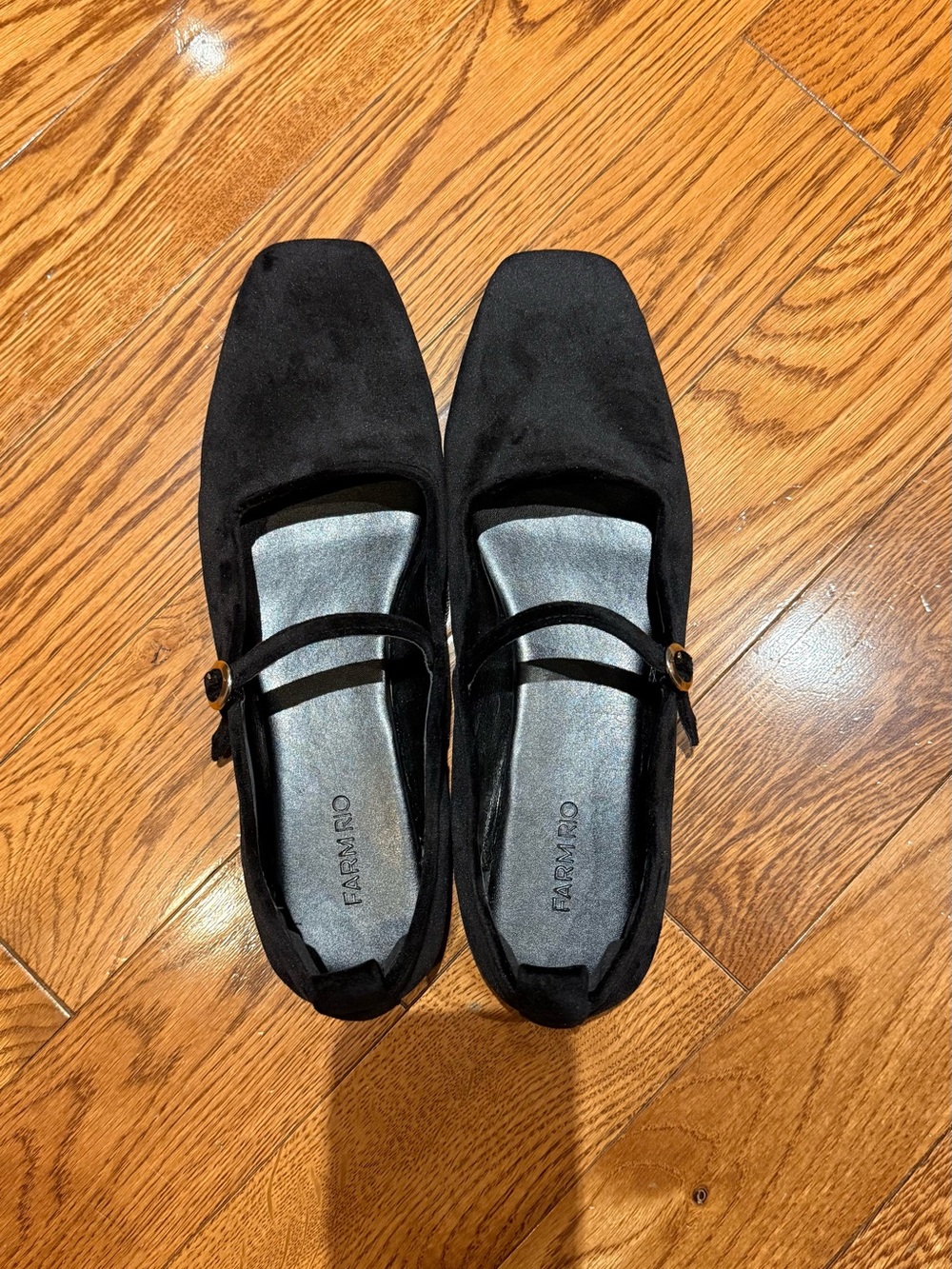 Farm Rio Black Mary Jane Flats Square Toe Buckle Strap Size 10
